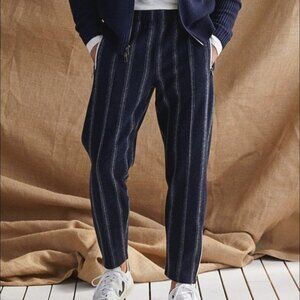 Men's Todd Snyder BOUCLE VERTICAL STRIPE PINTUCK PANT IN ORIGINAL NAVY Size XL
